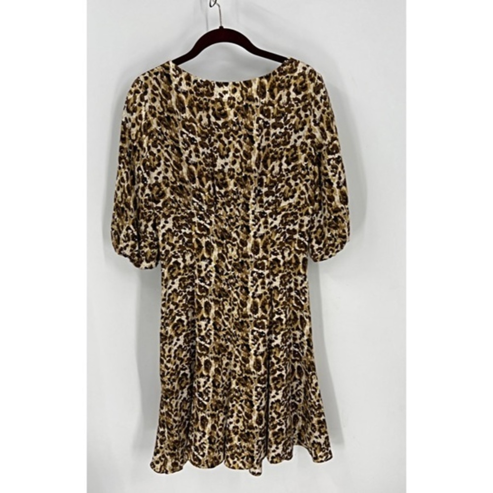 Sara Campbell 100% silk leopard print tie front V-neck 1/2 sleeve dress 6